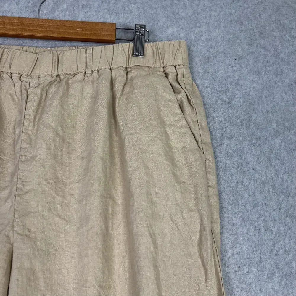 Quince Beige 100% European Linen Cropped High Waisted Pull On Pants Size XL